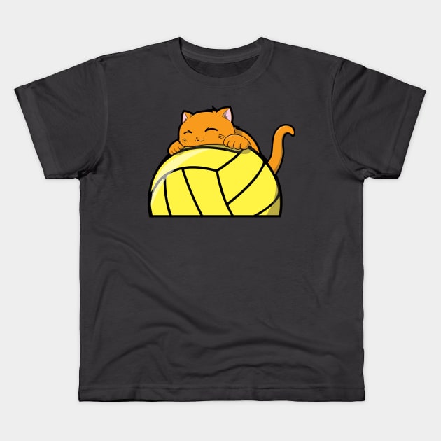 Cute Cat Hugging A Volleyball Kids T-Shirt by The Kitten Gallery